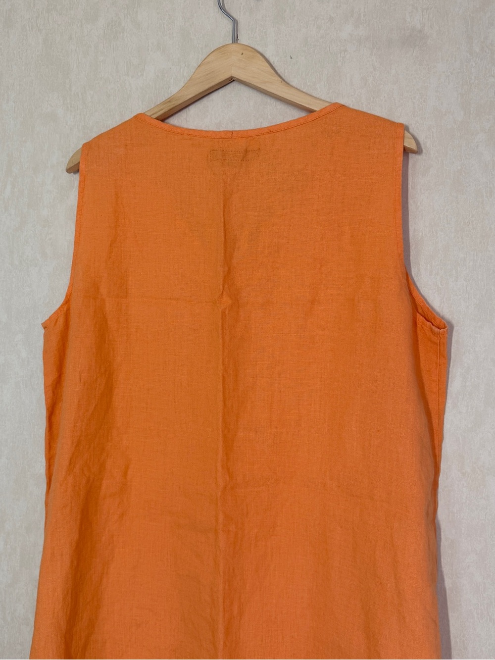 FLAX Women’s 100% Linen Sleeveless A-Line Dress Lagenlook in Apricot Orange L - Picture 7 of 12